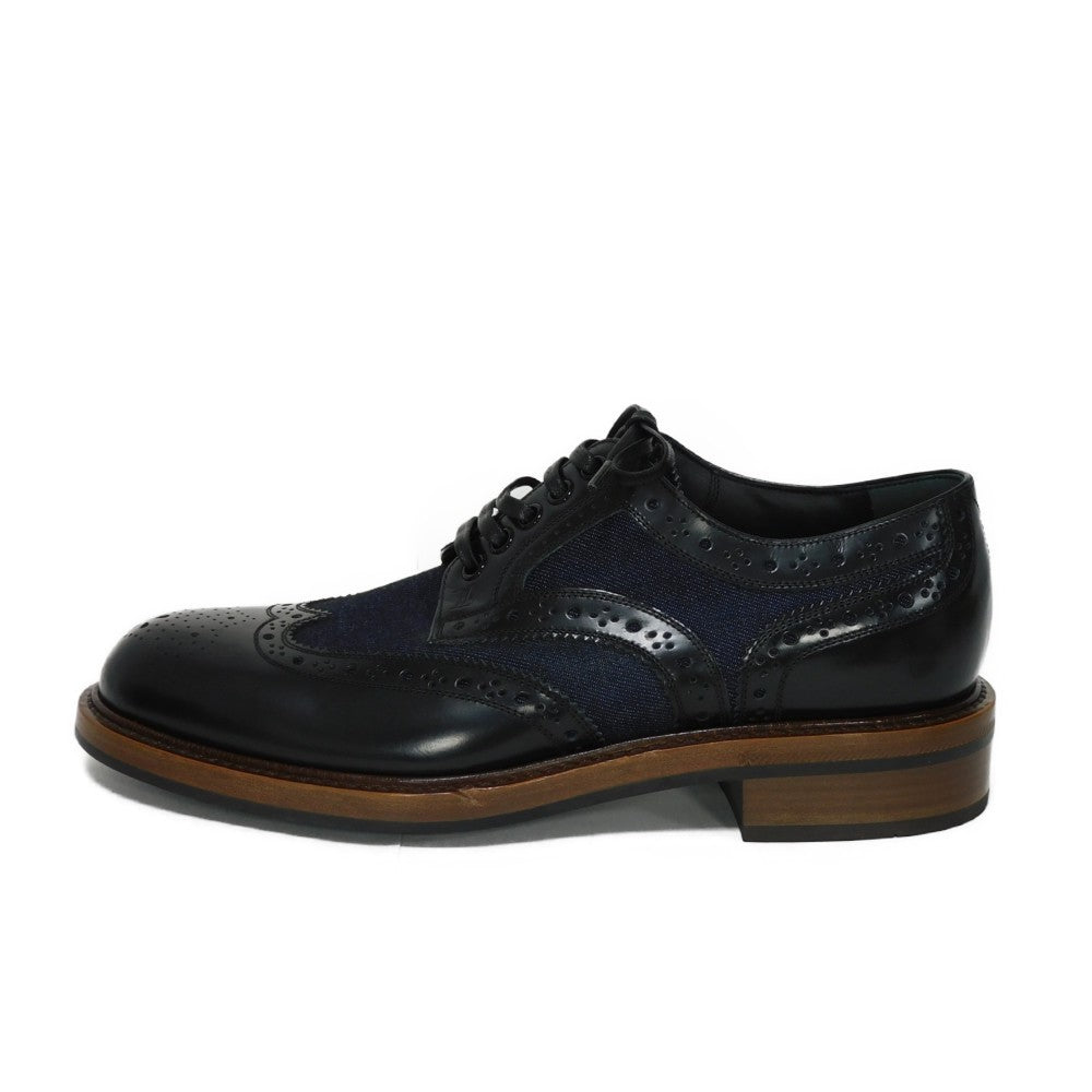 LOUIS VUITTON Dress shoes 1A3PDN Denim canvas x cowhide leather Indigo LV logo Voltaire Rhine Derby 5