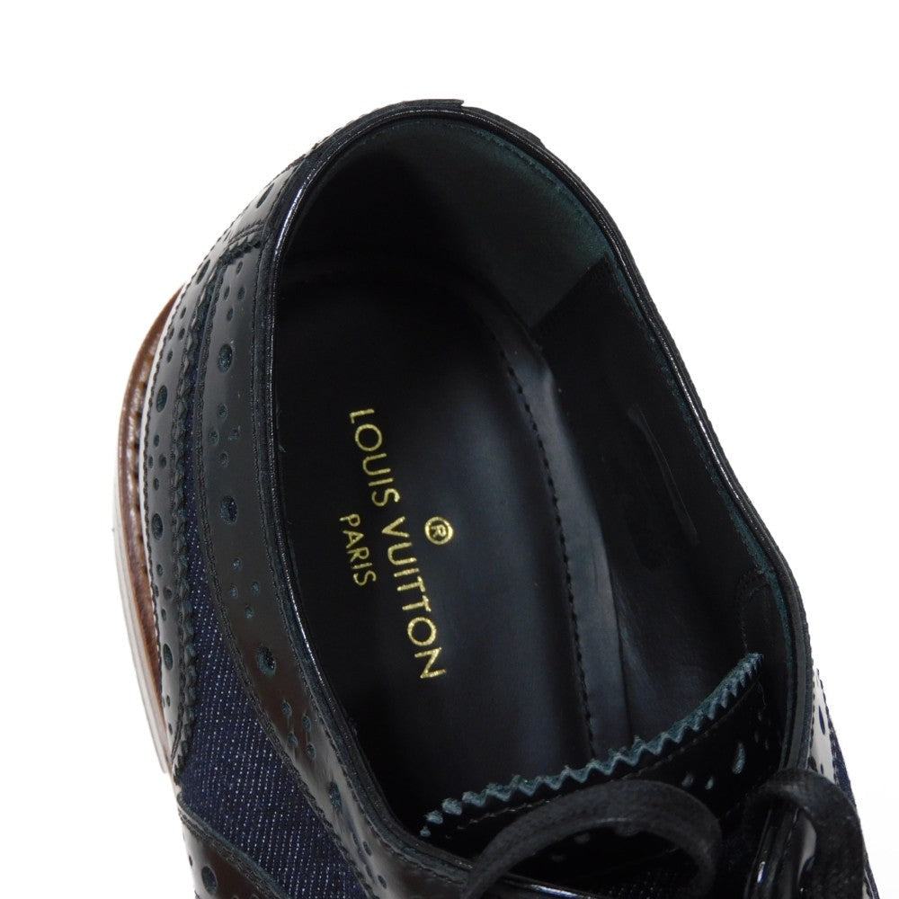 LOUIS VUITTON Dress shoes 1A3PDN Denim canvas x cowhide leather Indigo LV logo Voltaire Rhine Derby 5