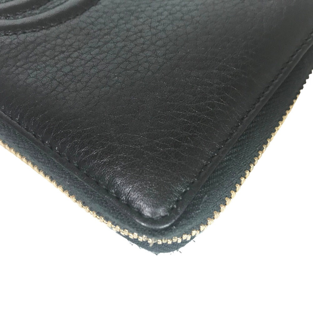 GUCCI Long Wallet Purse 308004 0359 leather black Round zip Soho Women Used