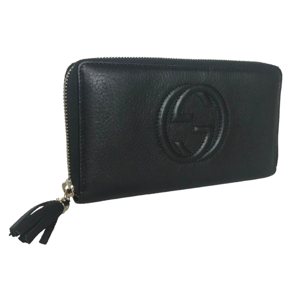 GUCCI Long Wallet Purse 308004 0359 leather black Round zip Soho Women Used