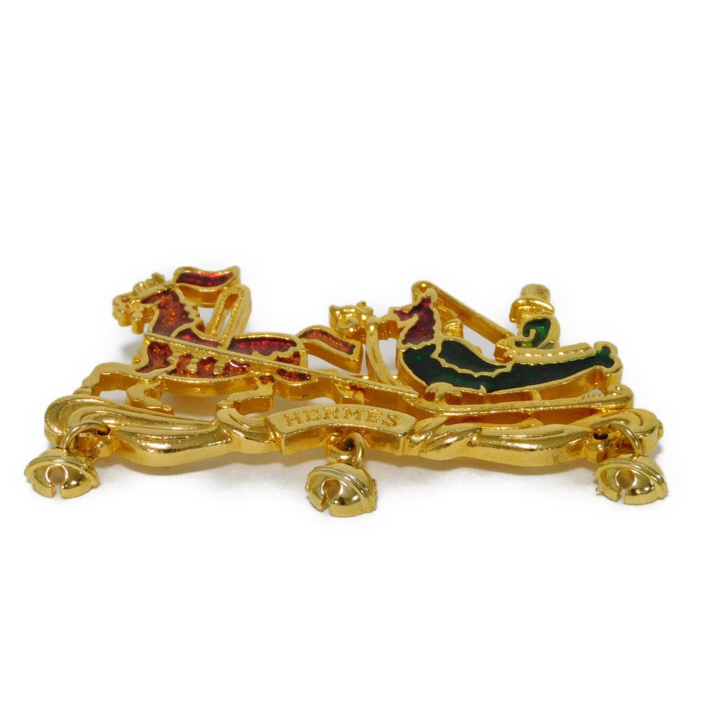HERMES Brooch Cloisonne Clear orange x clear red x clear green logo Santa Claus