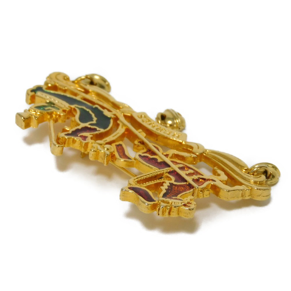 HERMES Brooch Cloisonne Clear orange x clear red x clear green logo Santa Claus