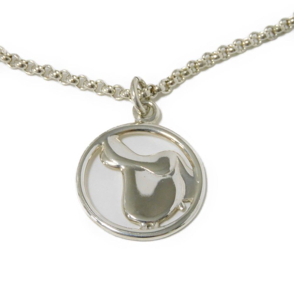 HERMES Necklace 925 Silver logo Saddle Pendant