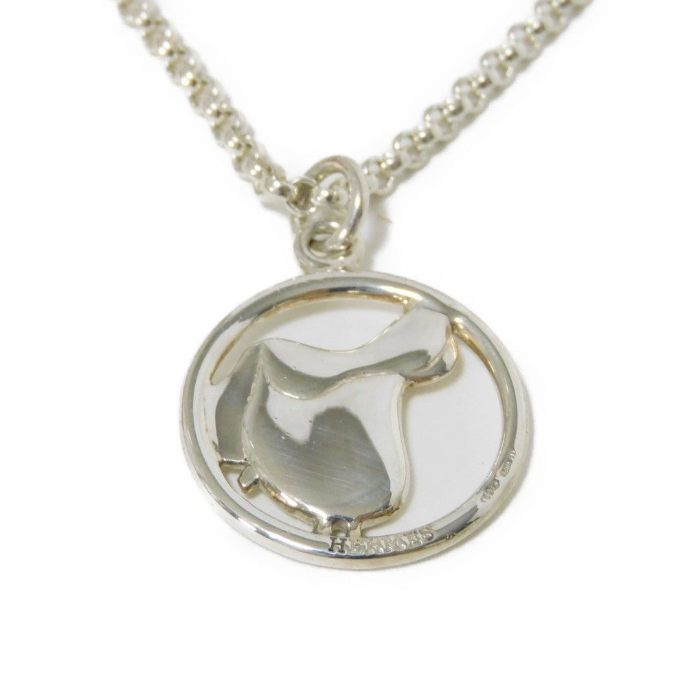 HERMES Necklace 925 Silver logo Saddle Pendant