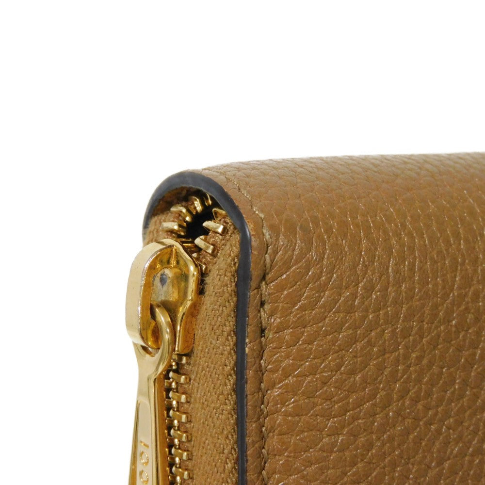 GUCCI Long Wallet Purse 570661 1B90X 2837 Grain leather (embossed) Brown Interlocking g horsebit Zumi Zip Around Wallet