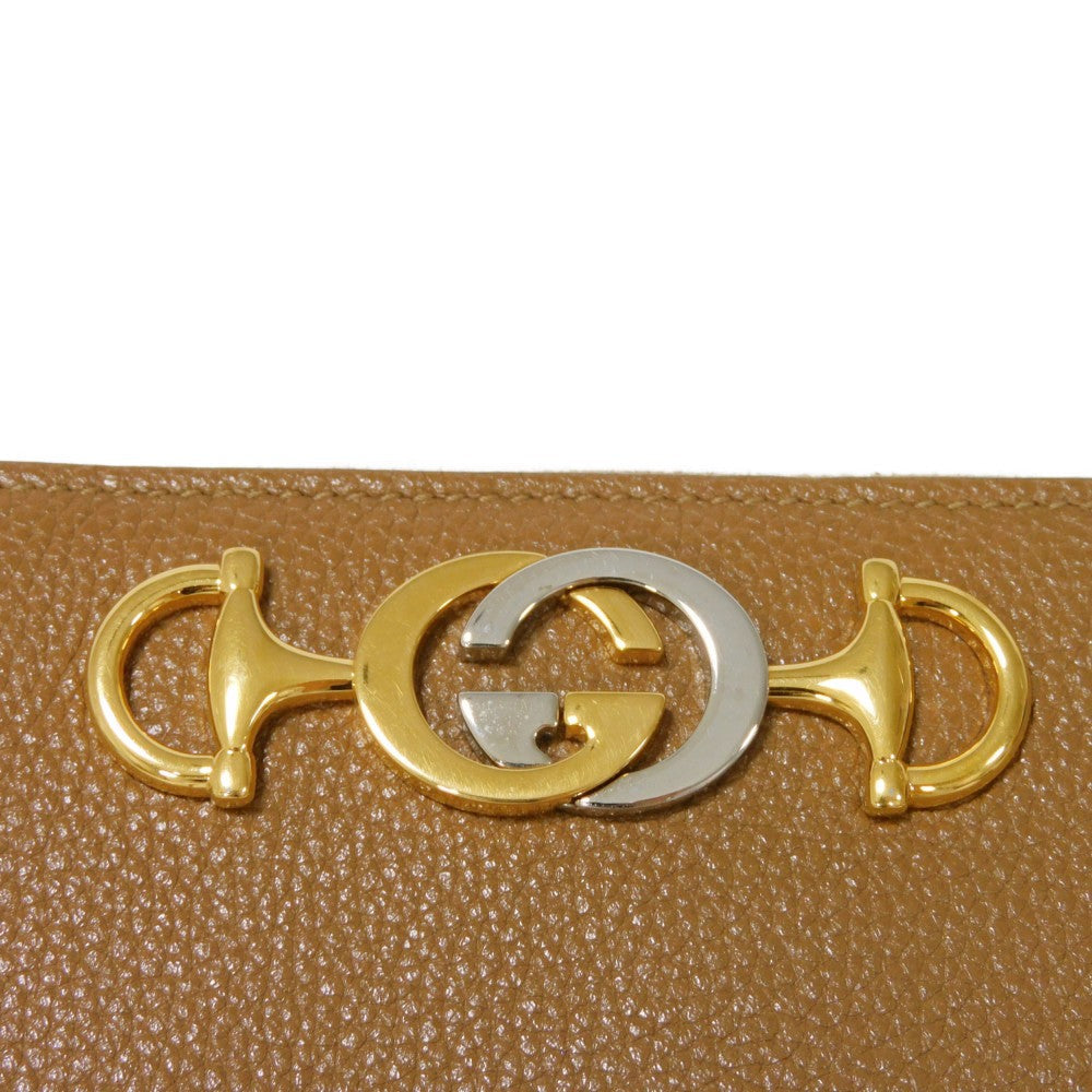 GUCCI Long Wallet Purse 570661 1B90X 2837 Grain leather (embossed) Brown Interlocking g horsebit Zumi Zip Around Wallet