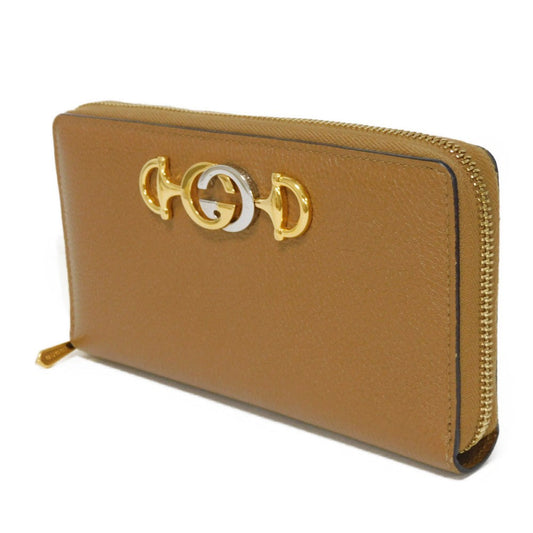 GUCCI Long Wallet Purse 570661 1B90X 2837 Grain leather (embossed) Brown Interlocking g horsebit Zumi Zip Around Wallet