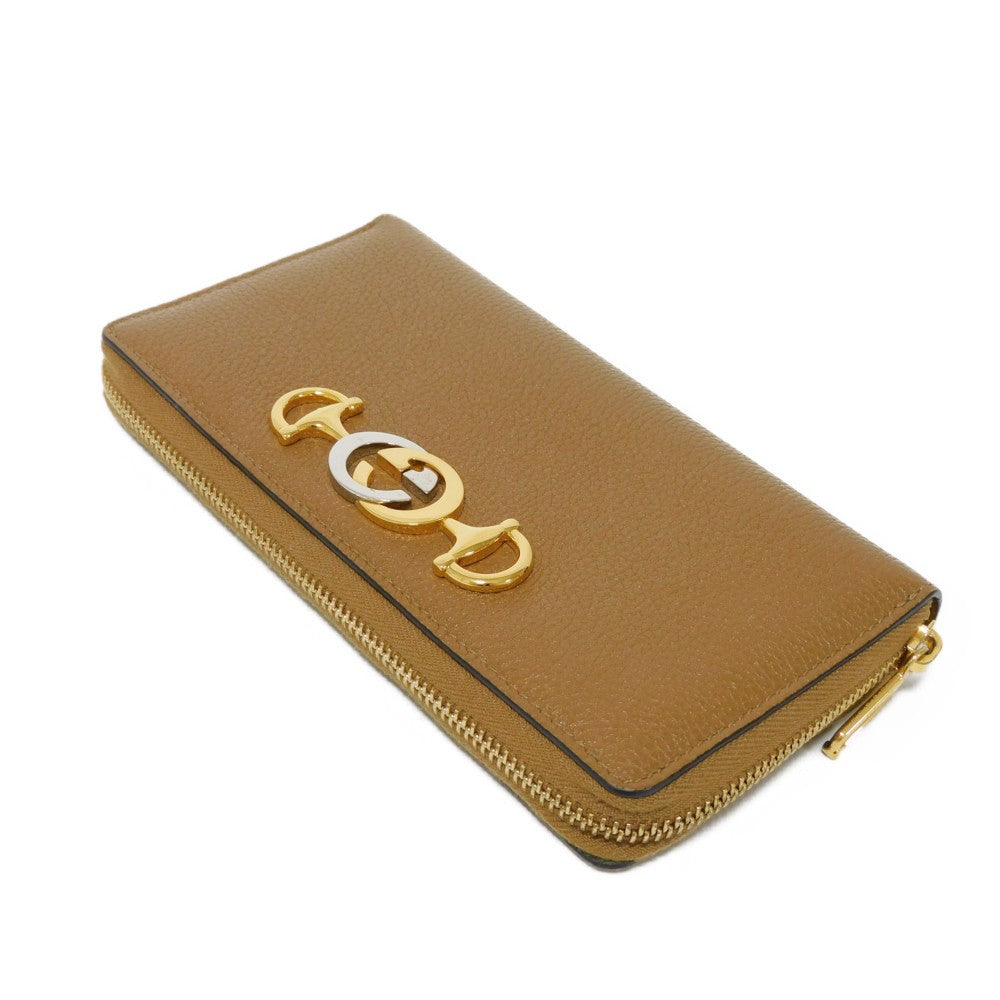 GUCCI Long Wallet Purse 570661 1B90X 2837 Grain leather (embossed) Brown Interlocking g horsebit Zumi Zip Around Wallet