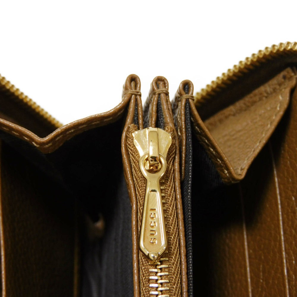 GUCCI Long Wallet Purse 570661 1B90X 2837 Grain leather (embossed) Brown Interlocking g horsebit Zumi Zip Around Wallet