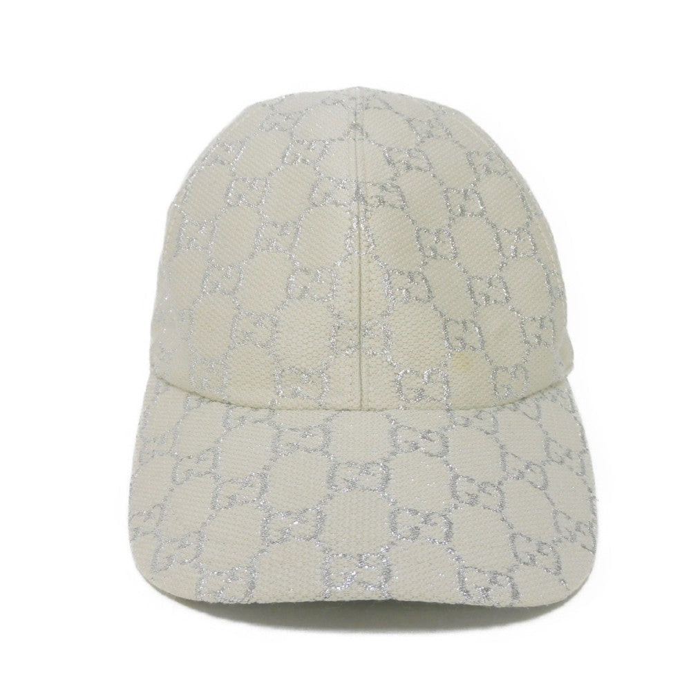 GUCCI cap 631953 3HK75 9060 Outer: Wool 71(%) x Nylon 17(%) Metal fiber 12(%) Lining: Rayon 72(%) Silk 28(%) white GG glitter Baseball cap L