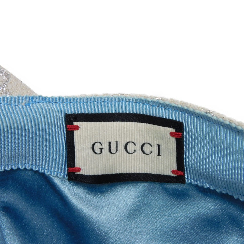 GUCCI cap 631953 3HK75 9060 Outer: Wool 71(%) x Nylon 17(%) Metal fiber 12(%) Lining: Rayon 72(%) Silk 28(%) white GG glitter Baseball cap L