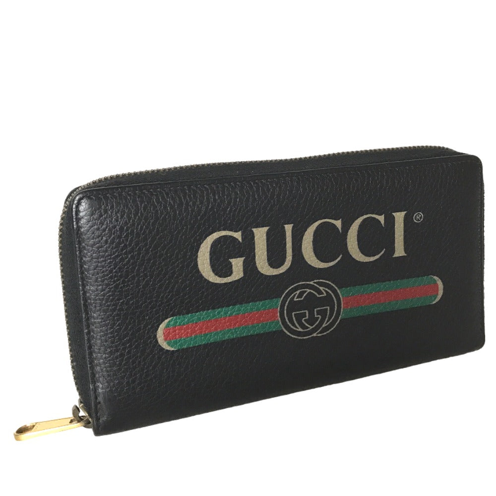 GUCCI Long Wallet Purse 496317 0959 leather black Round zip Sherry line mens(Unisex) Used