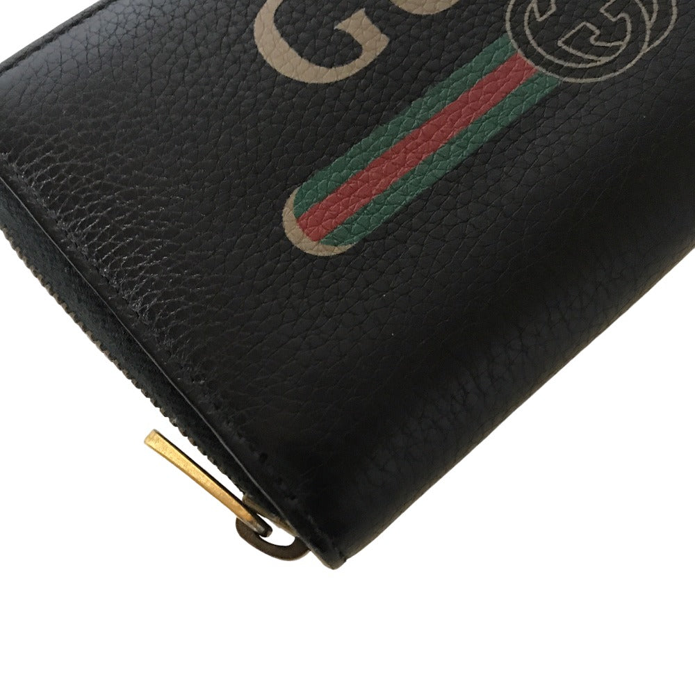 GUCCI Long Wallet Purse 496317 0959 leather black Round zip Sherry line mens(Unisex) Used