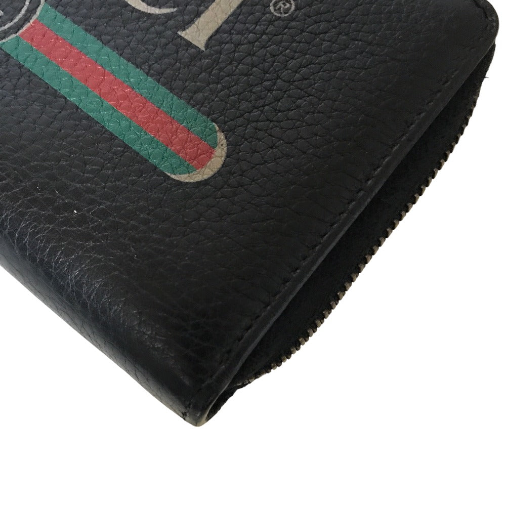 GUCCI Long Wallet Purse 496317 0959 leather black Round zip Sherry line mens(Unisex) Used