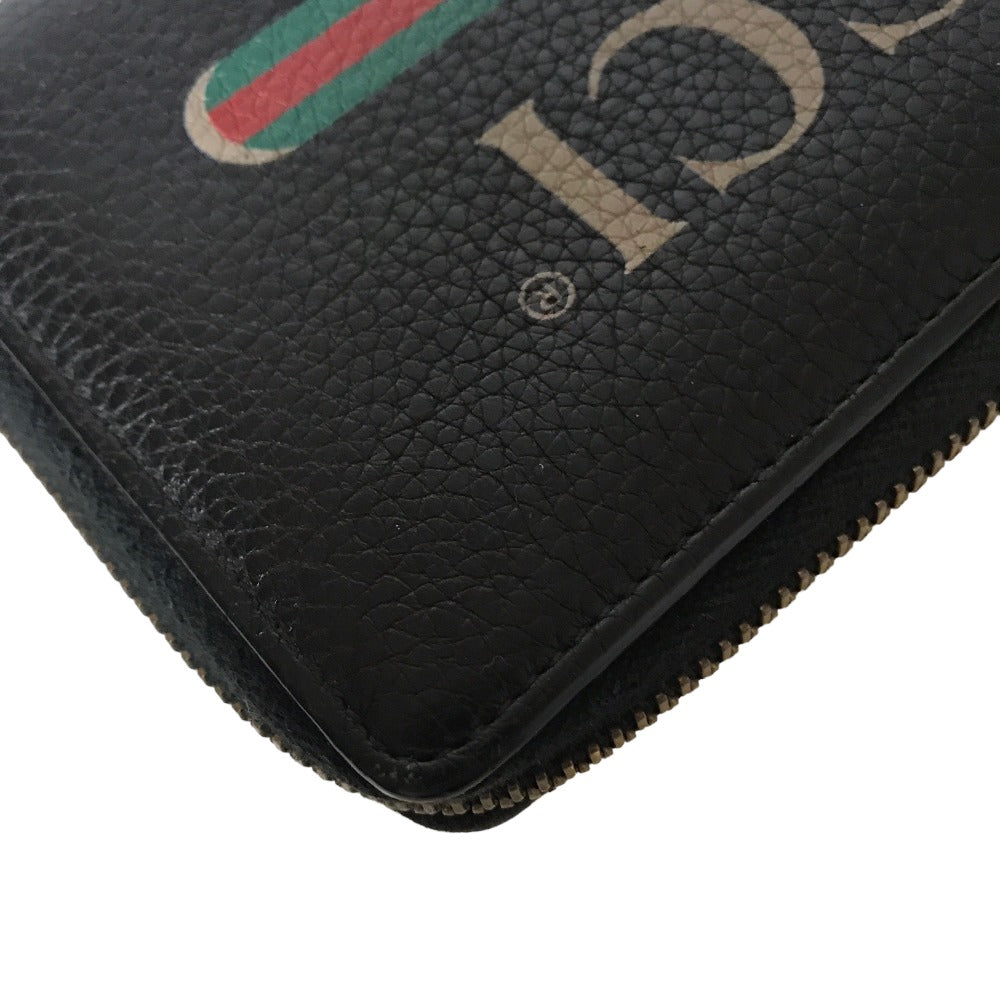 GUCCI Long Wallet Purse 496317 0959 leather black Round zip Sherry line mens(Unisex) Used