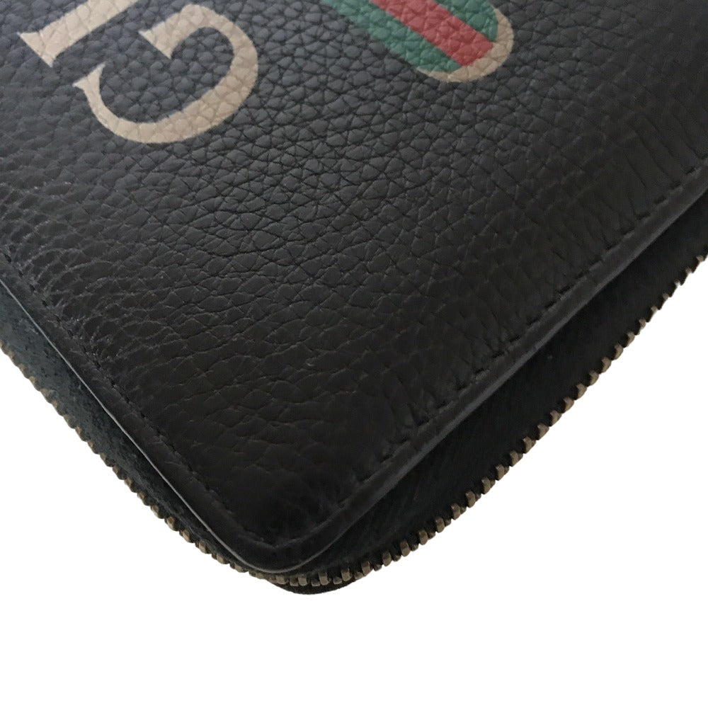 GUCCI Long Wallet Purse 496317 0959 leather black Round zip Sherry line mens(Unisex) Used