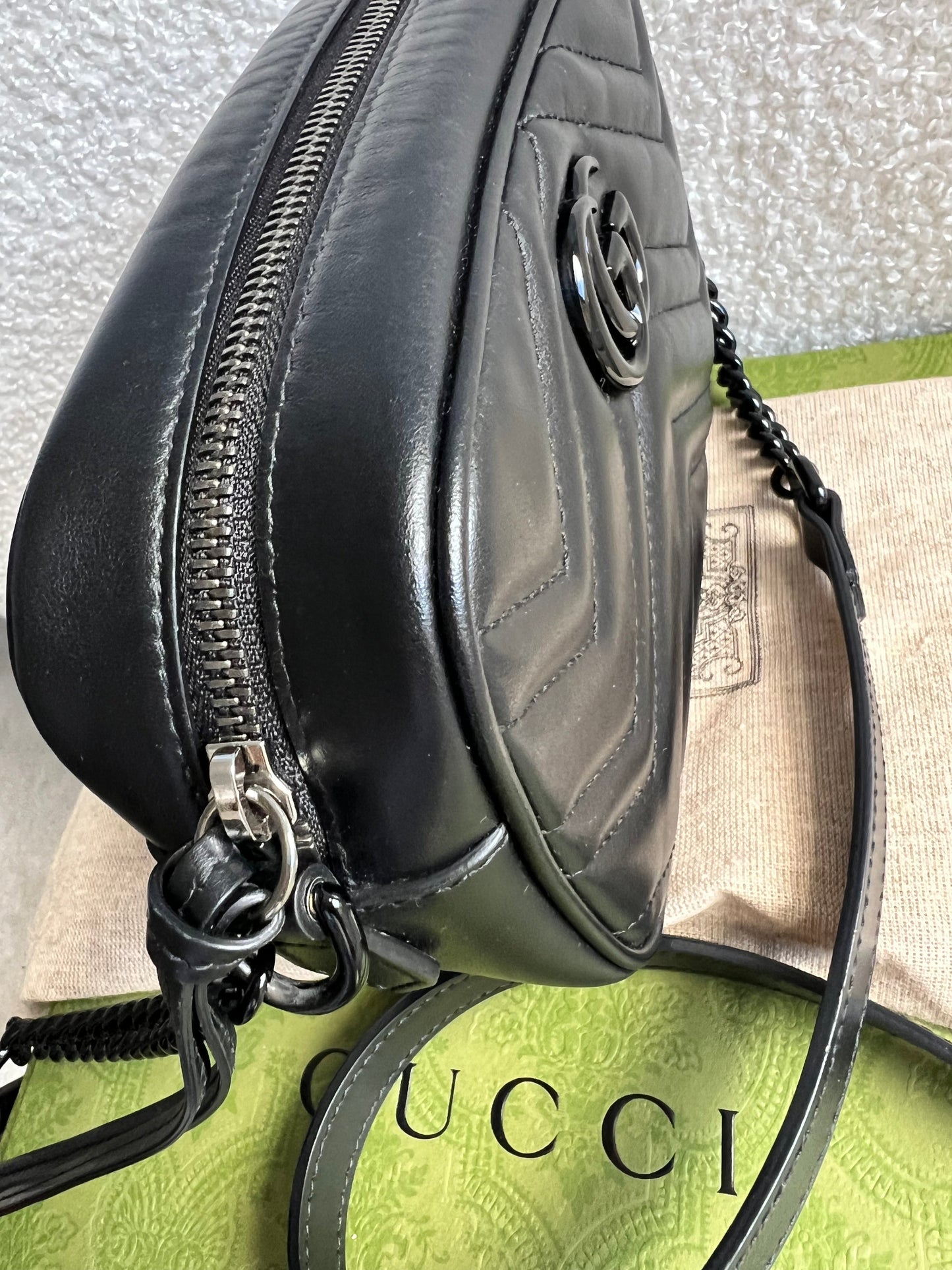 Gucci GG Black on Black Marmont Mini Shoulder Bag (RRP £1,160)