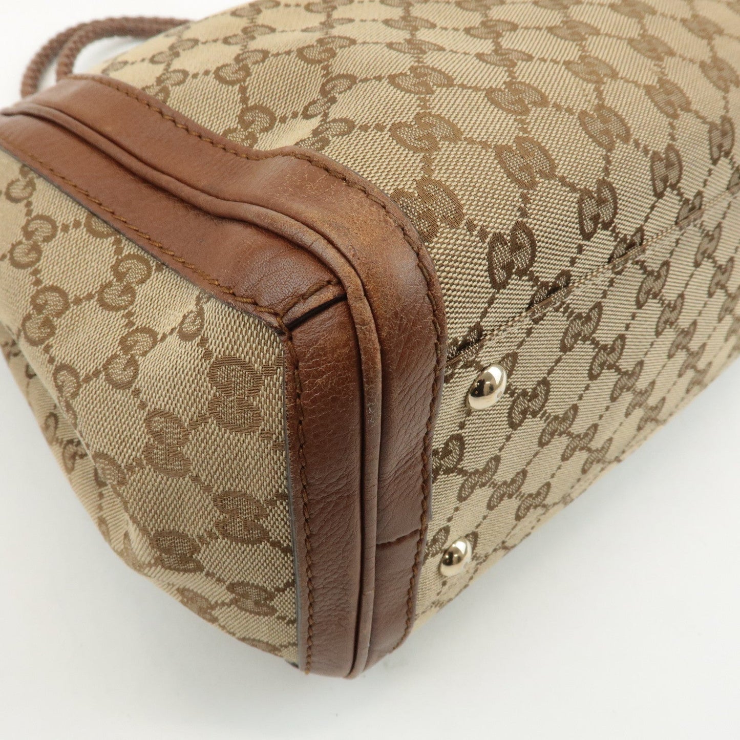GUCCI Bamboo GG Canvas Leather Tote Bag Beige Brown 269954