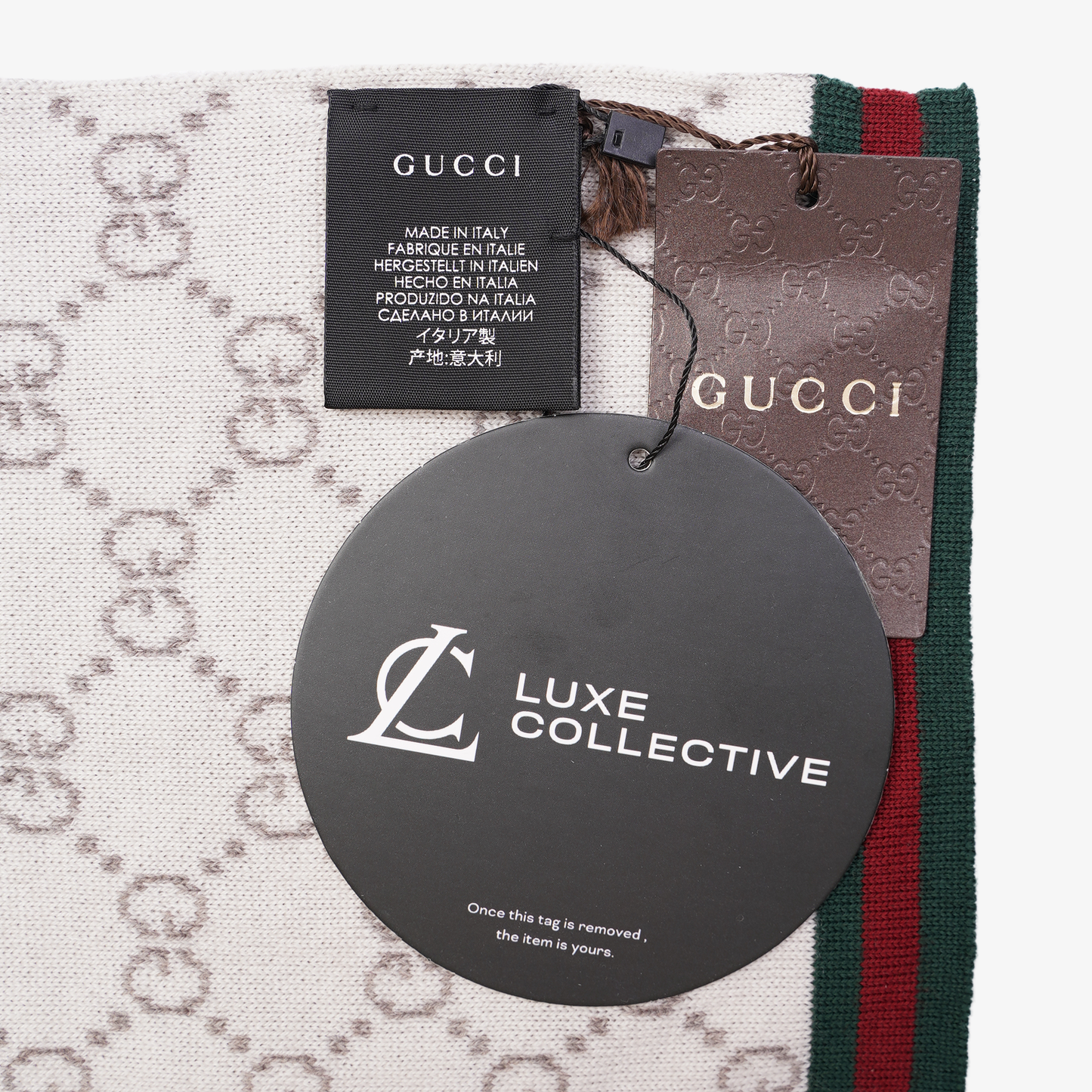 Gucci Womens GG Scarf Grey / White 23x180cm