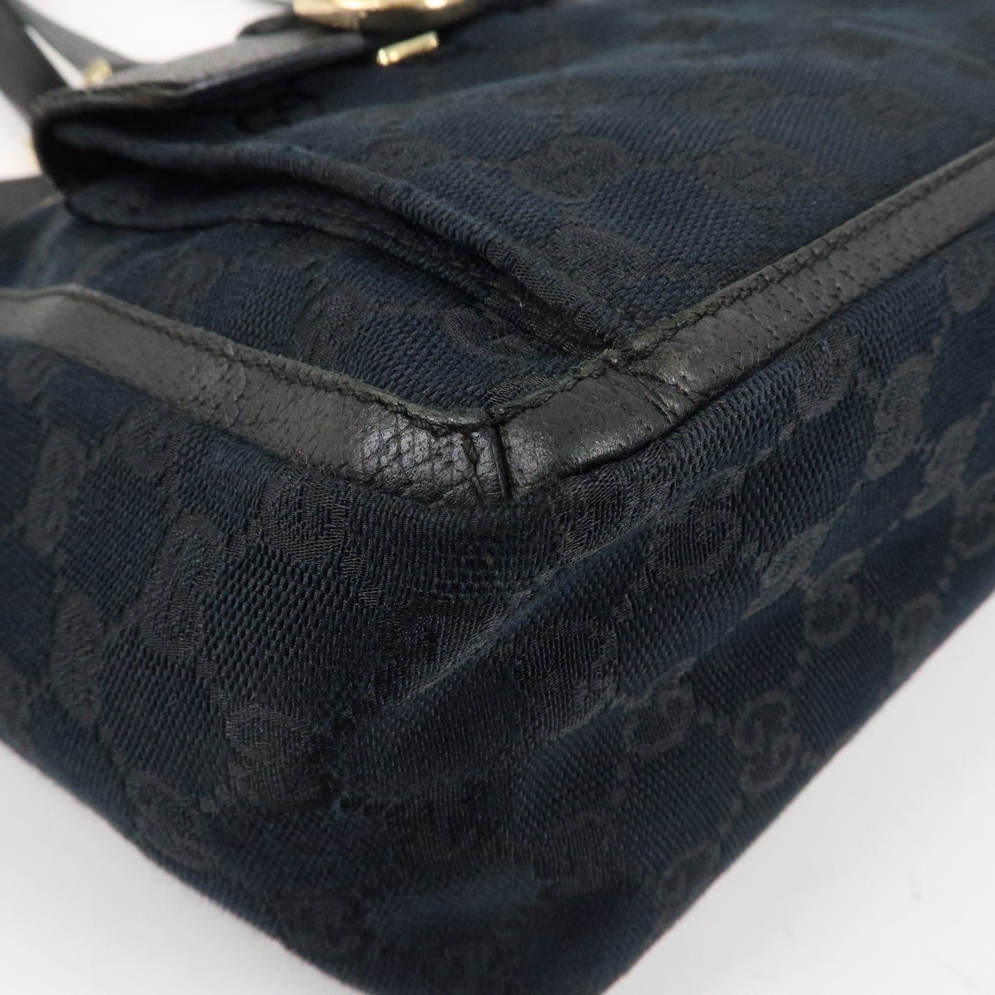 GUCCI Abbey GG Canvas Leather Tote Bag Hand Bag Black 146247