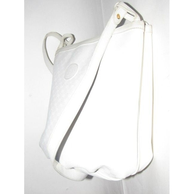 Gucci Vintage White Small G Logo Print Coated Canvas And White Leather Satchel