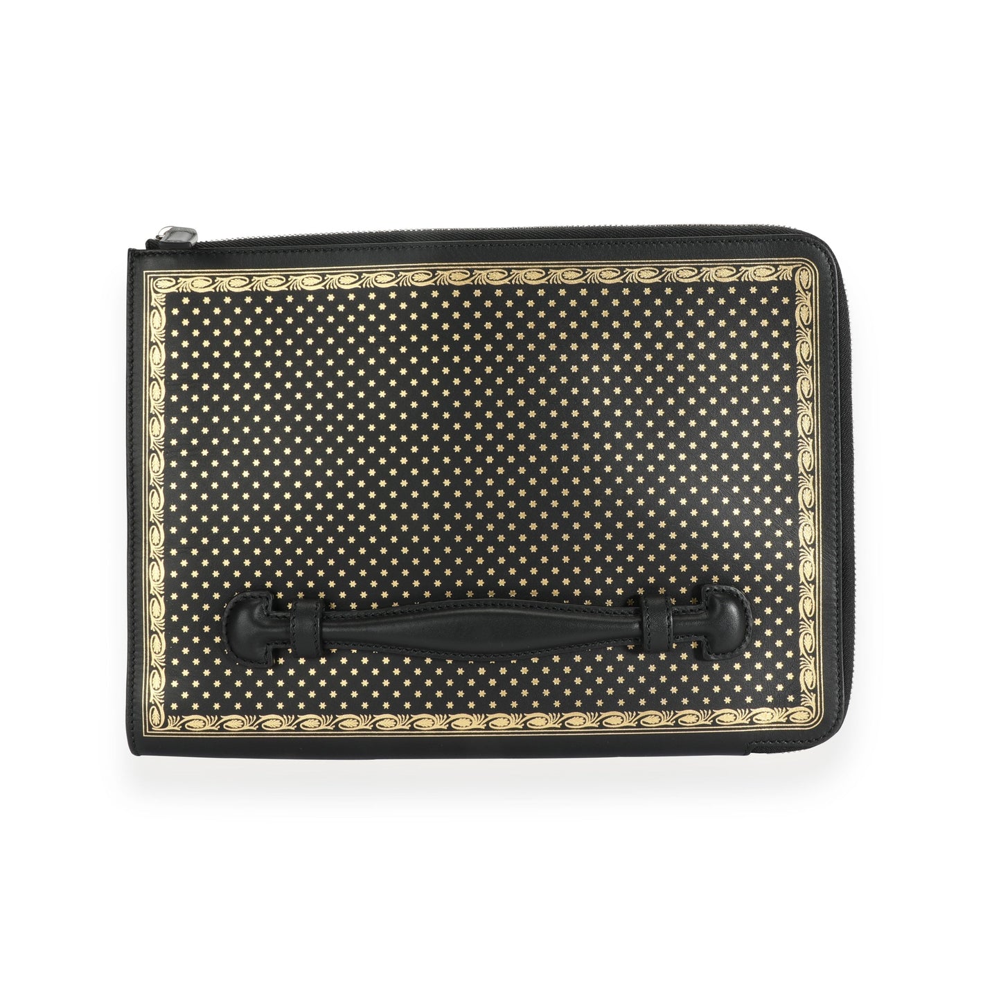 Gucci Black & Gold Magnetismo Print Leather Pouch