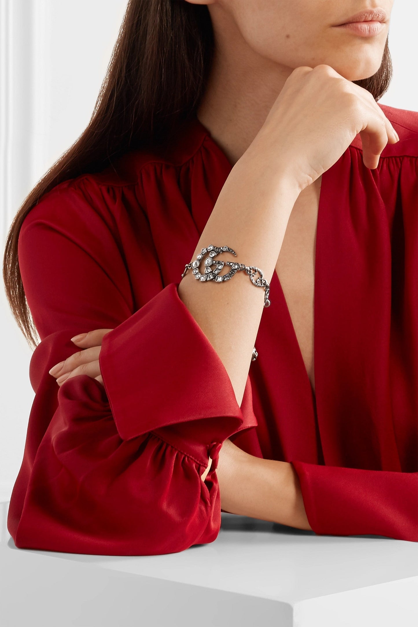 Gucci GG Marmont Crystal Bracelet in Silver