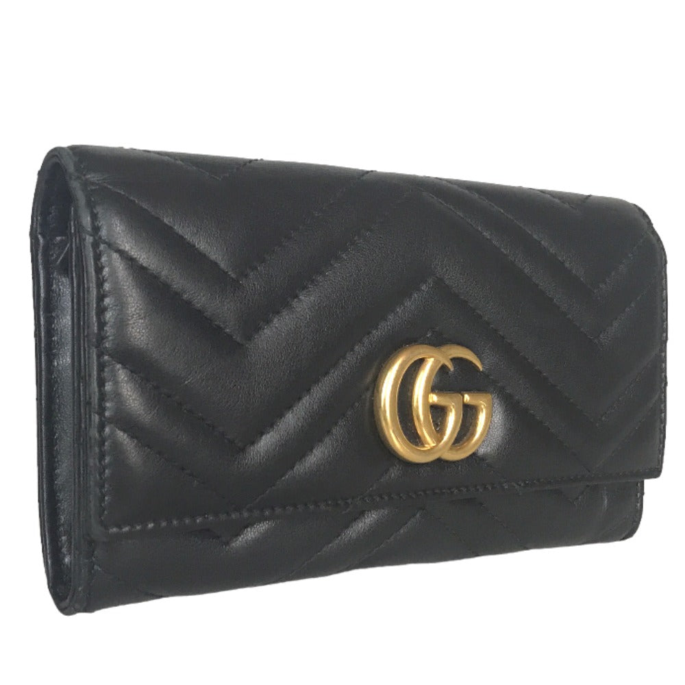 GUCCI Long Wallet Purse 443436 2057 leather black GG Marmont Continental Wallet Women Used