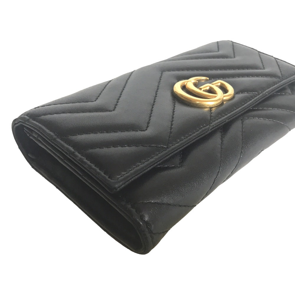 GUCCI Long Wallet Purse 443436 2057 leather black GG Marmont Continental Wallet Women Used