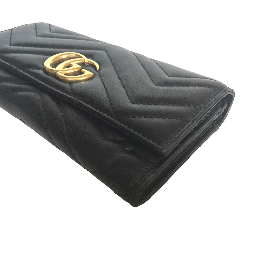 GUCCI Long Wallet Purse 443436 2057 leather black GG Marmont Continental Wallet Women Used