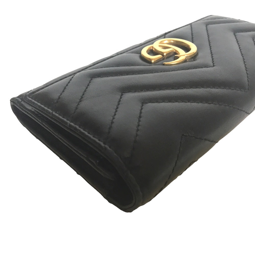 GUCCI Long Wallet Purse 443436 2057 leather black GG Marmont Continental Wallet Women Used