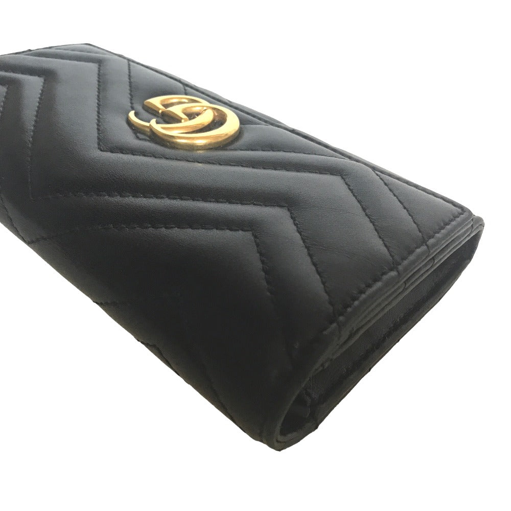 GUCCI Long Wallet Purse 443436 2057 leather black GG Marmont Continental Wallet Women Used