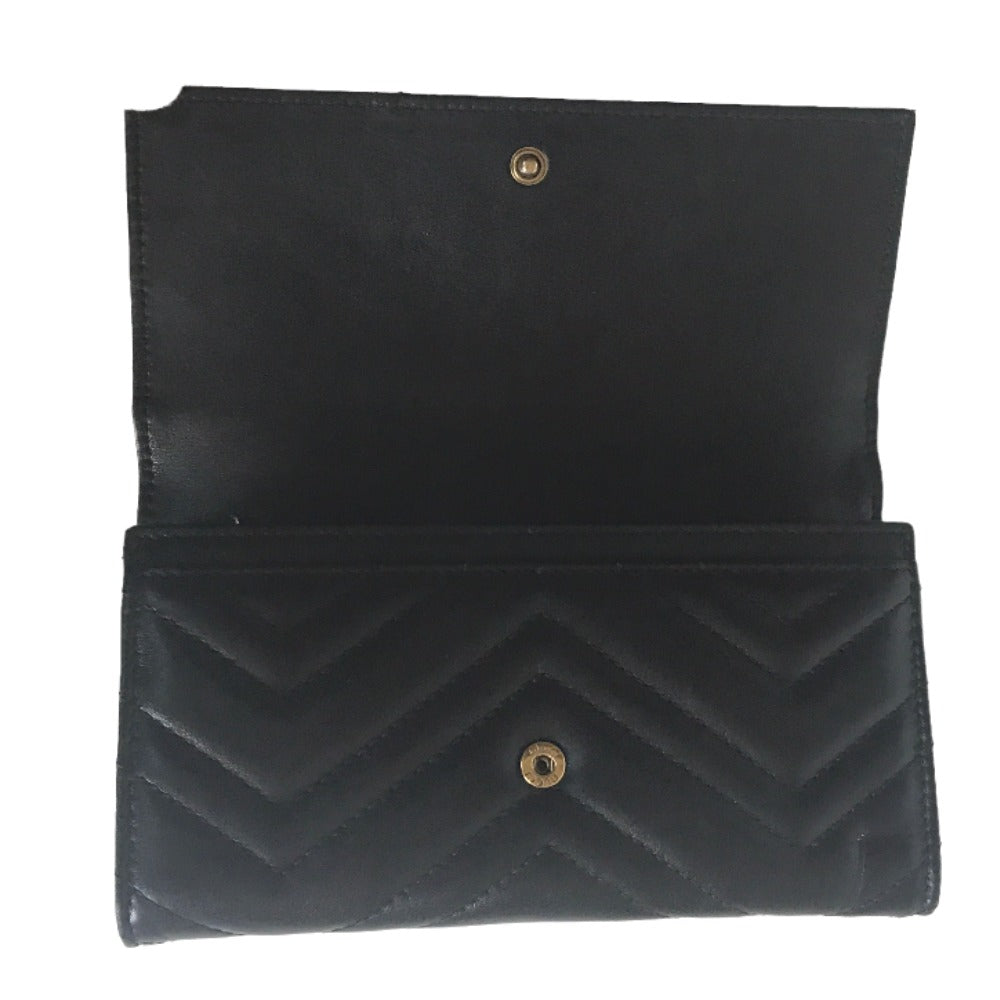 GUCCI Long Wallet Purse 443436 2057 leather black GG Marmont Continental Wallet Women Used