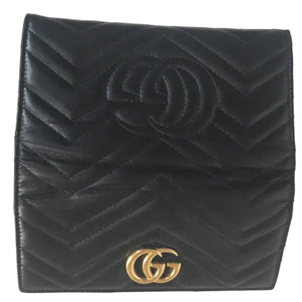 GUCCI Long Wallet Purse 443436 2057 leather black GG Marmont Continental Wallet Women Used