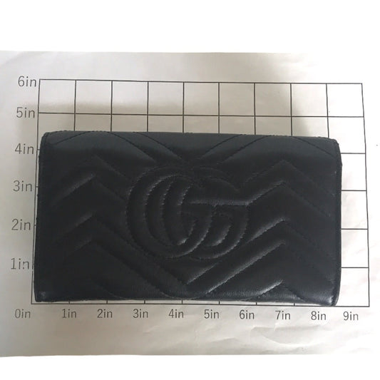 GUCCI Long Wallet Purse 443436 2057 leather black GG Marmont Continental Wallet Women Used