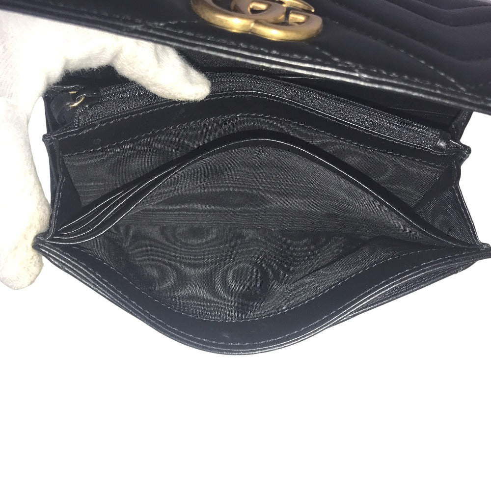GUCCI Long Wallet Purse 443436 2057 leather black GG Marmont Continental Wallet Women Used