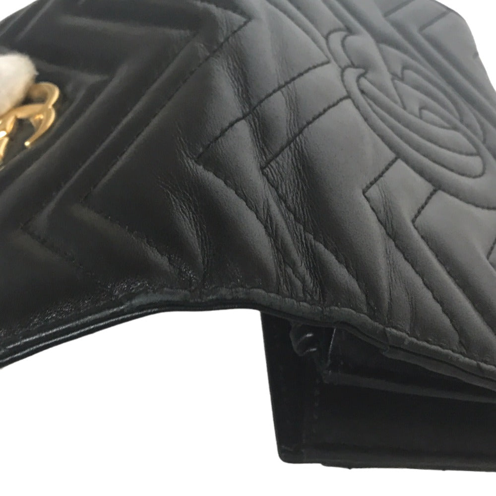 GUCCI Long Wallet Purse 443436 2057 leather black GG Marmont Continental Wallet Women Used