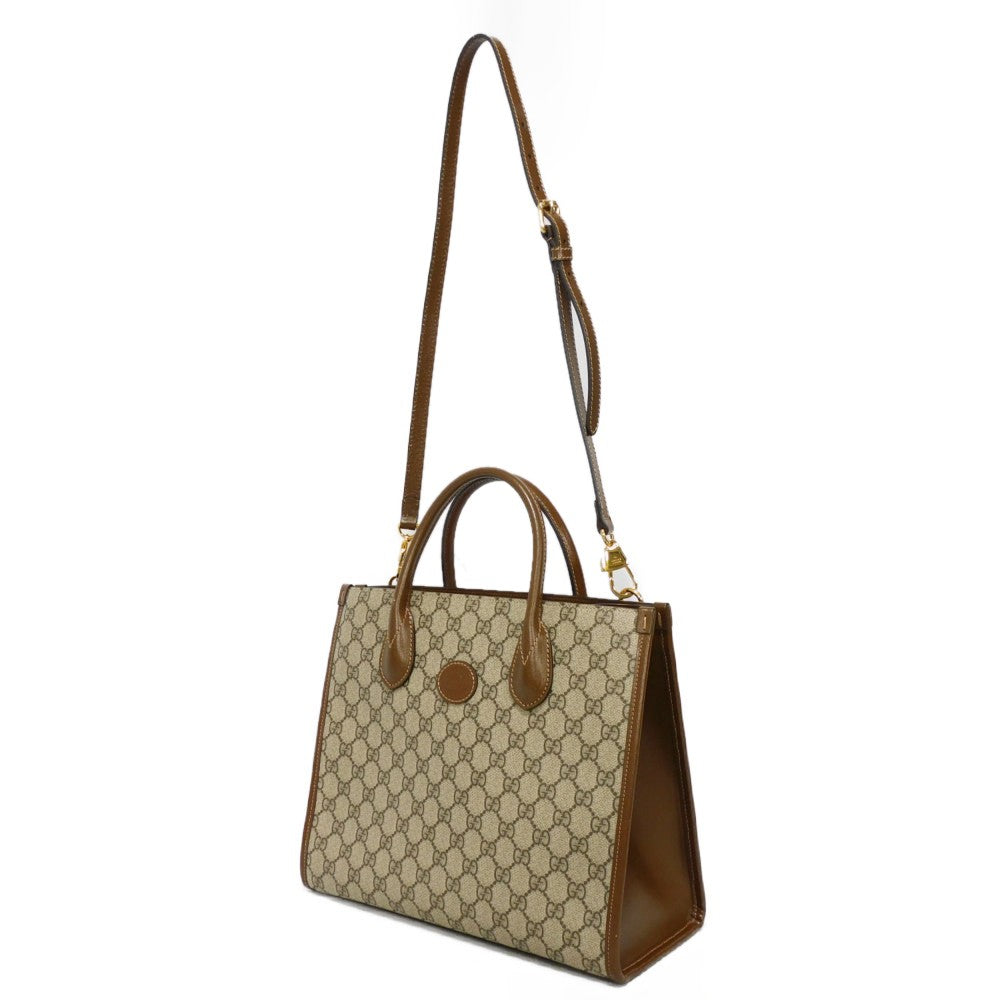 GUCCI Handbag 659983 UULBT 9683 Supreme canvas (polyurethane processing) x Calfskin leather beige GG Supreme Small Tote Bag