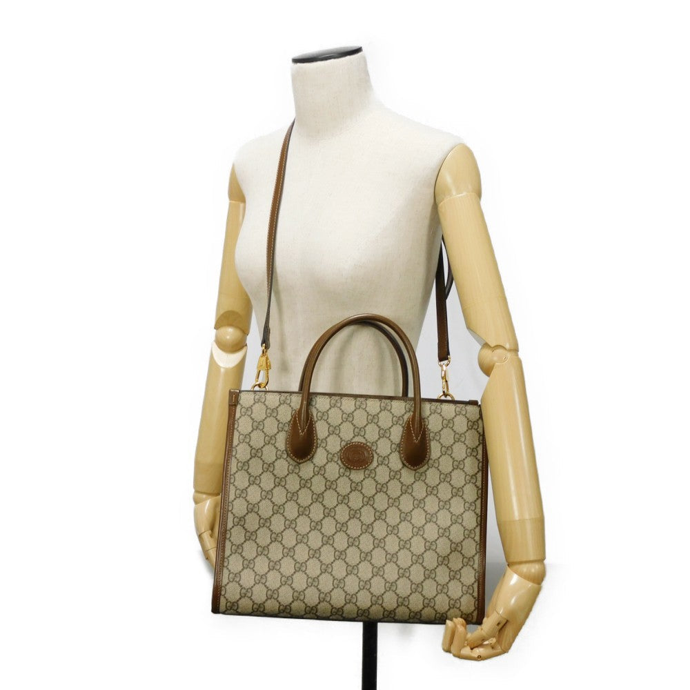 GUCCI Handbag 659983 UULBT 9683 Supreme canvas (polyurethane processing) x Calfskin leather beige GG Supreme Small Tote Bag