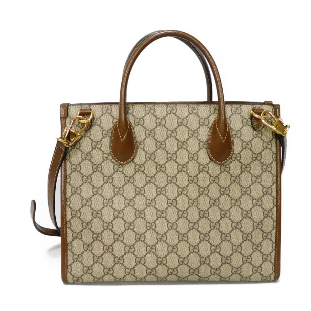 GUCCI Handbag 659983 UULBT 9683 Supreme canvas (polyurethane processing) x Calfskin leather beige GG Supreme Small Tote Bag