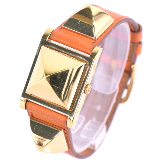 HERMES Watches Quartz Plated Gold , Leather Orange Medor White dial Women Used