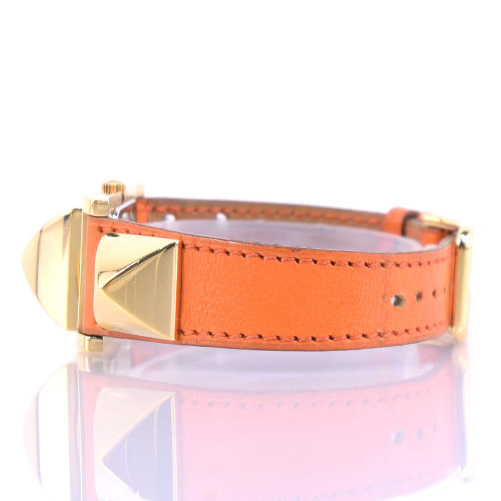 HERMES Watches Quartz Plated Gold , Leather Orange Medor White dial Women Used