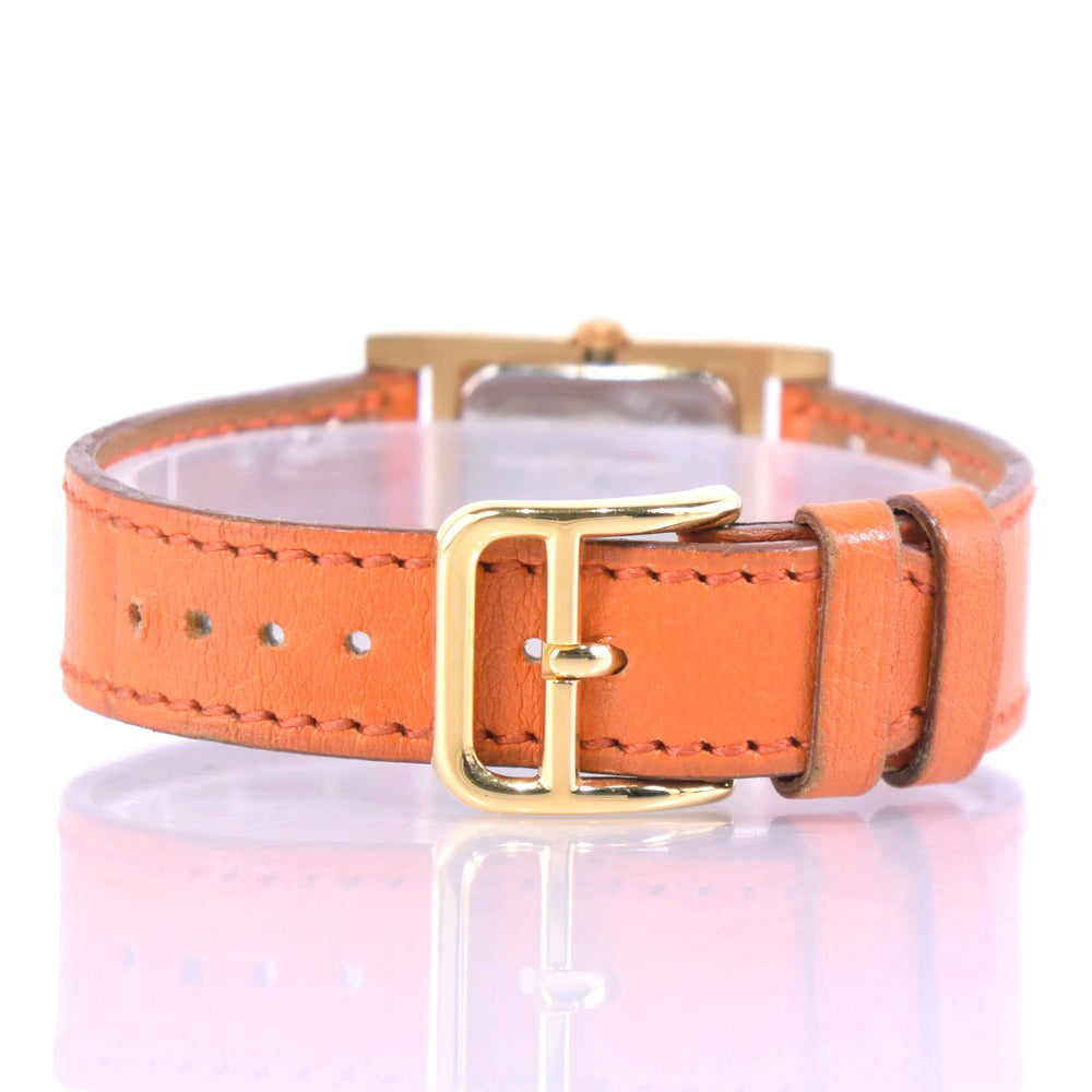 HERMES Watches Quartz Plated Gold , Leather Orange Medor White dial Women Used
