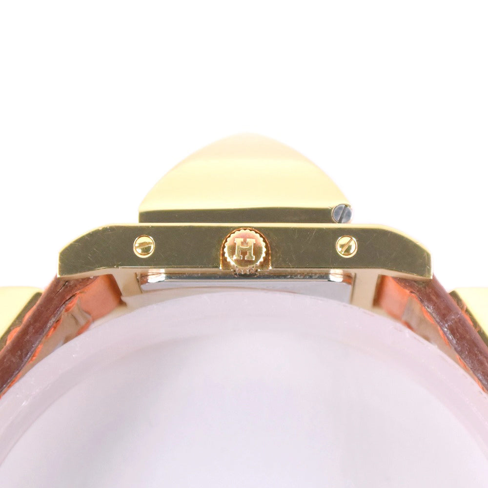 HERMES Watches Quartz Plated Gold , Leather Orange Medor White dial Women Used