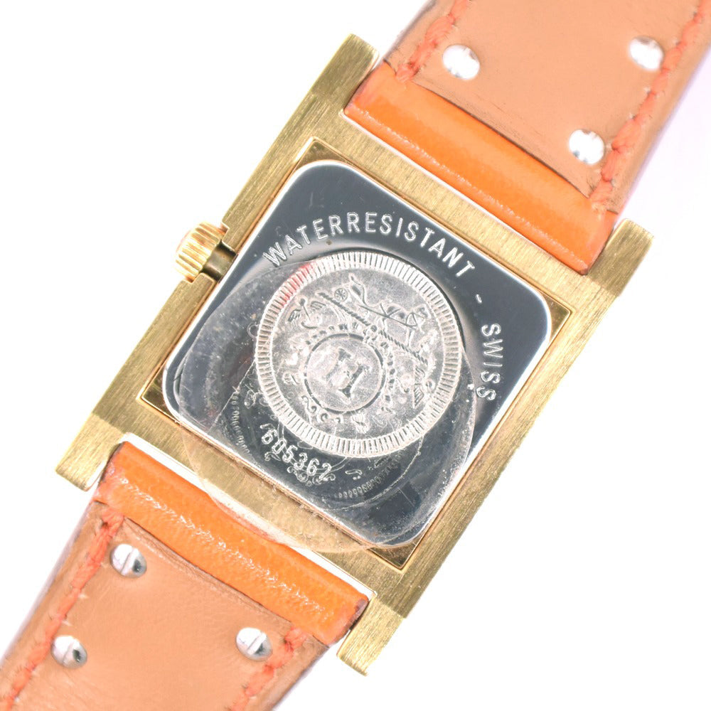 HERMES Watches Quartz Plated Gold , Leather Orange Medor White dial Women Used