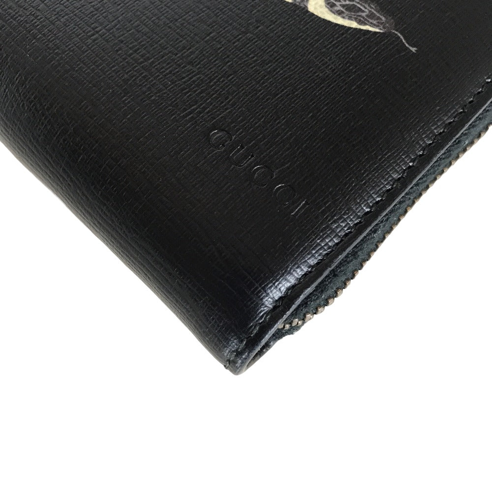 GUCCI Long Wallet Purse 451273 2778 leather black Round zip King snake print mens(Unisex) Used