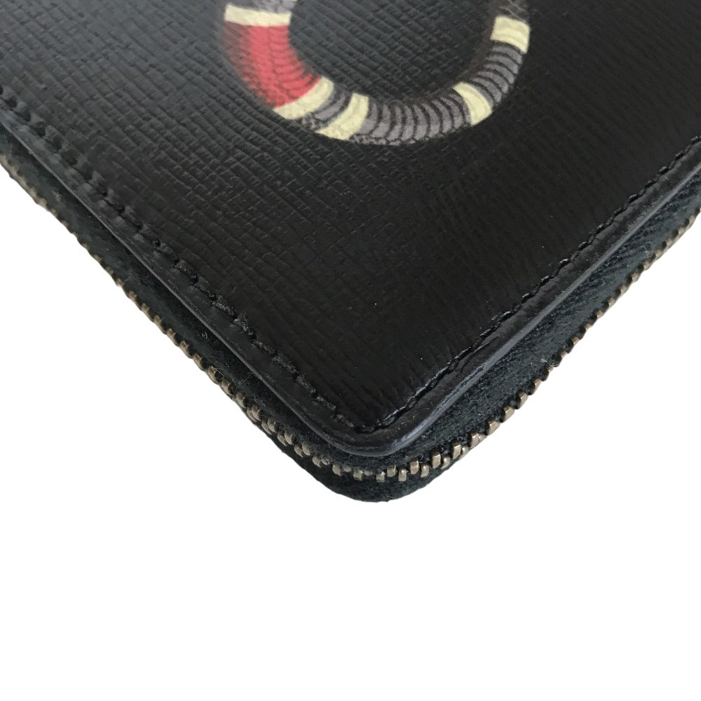 GUCCI Long Wallet Purse 451273 2778 leather black Round zip King snake print mens(Unisex) Used