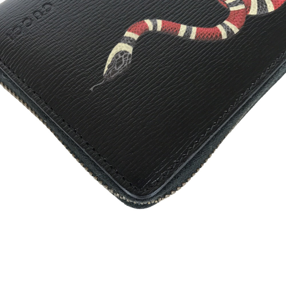 GUCCI Long Wallet Purse 451273 2778 leather black Round zip King snake print mens(Unisex) Used