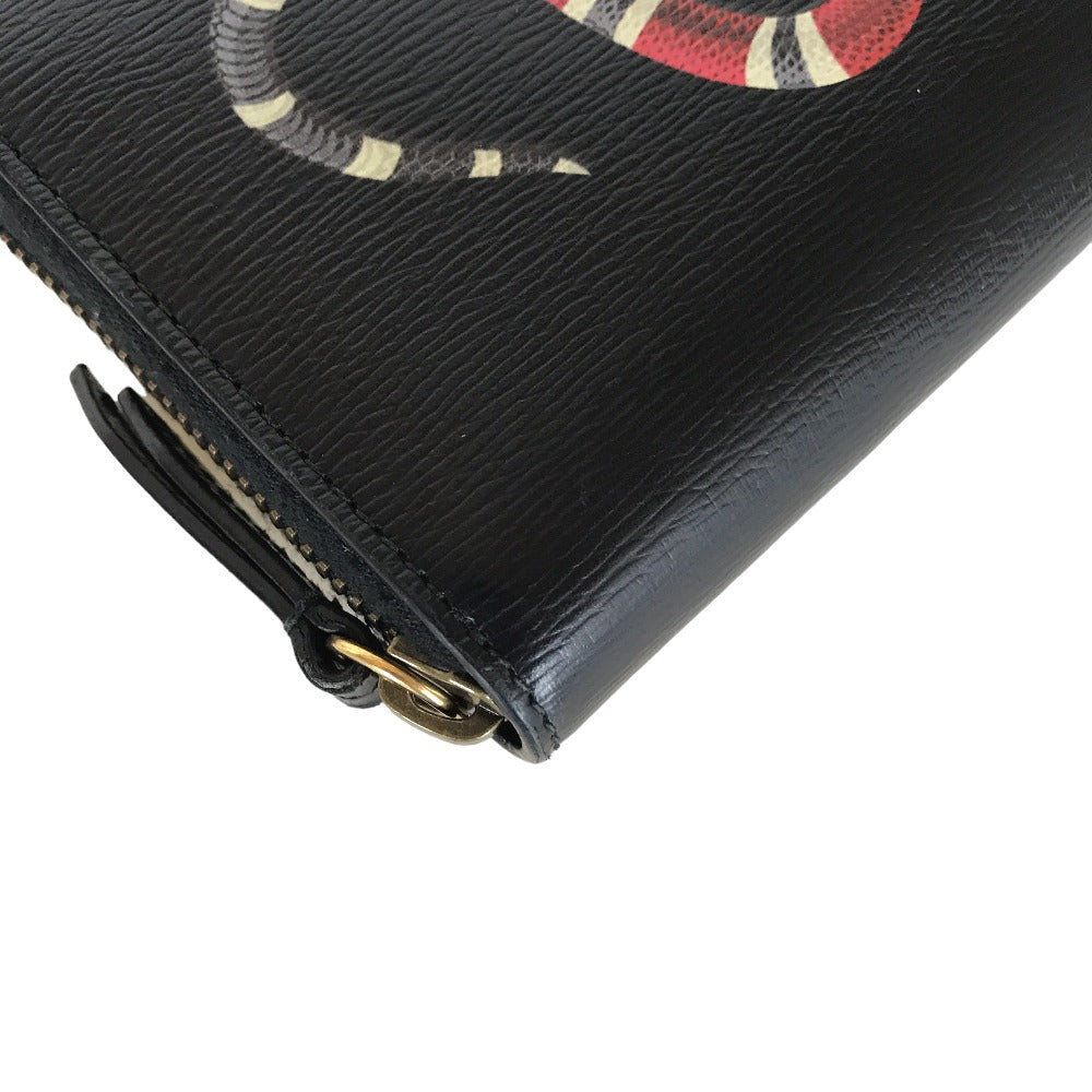 GUCCI Long Wallet Purse 451273 2778 leather black Round zip King snake print mens(Unisex) Used
