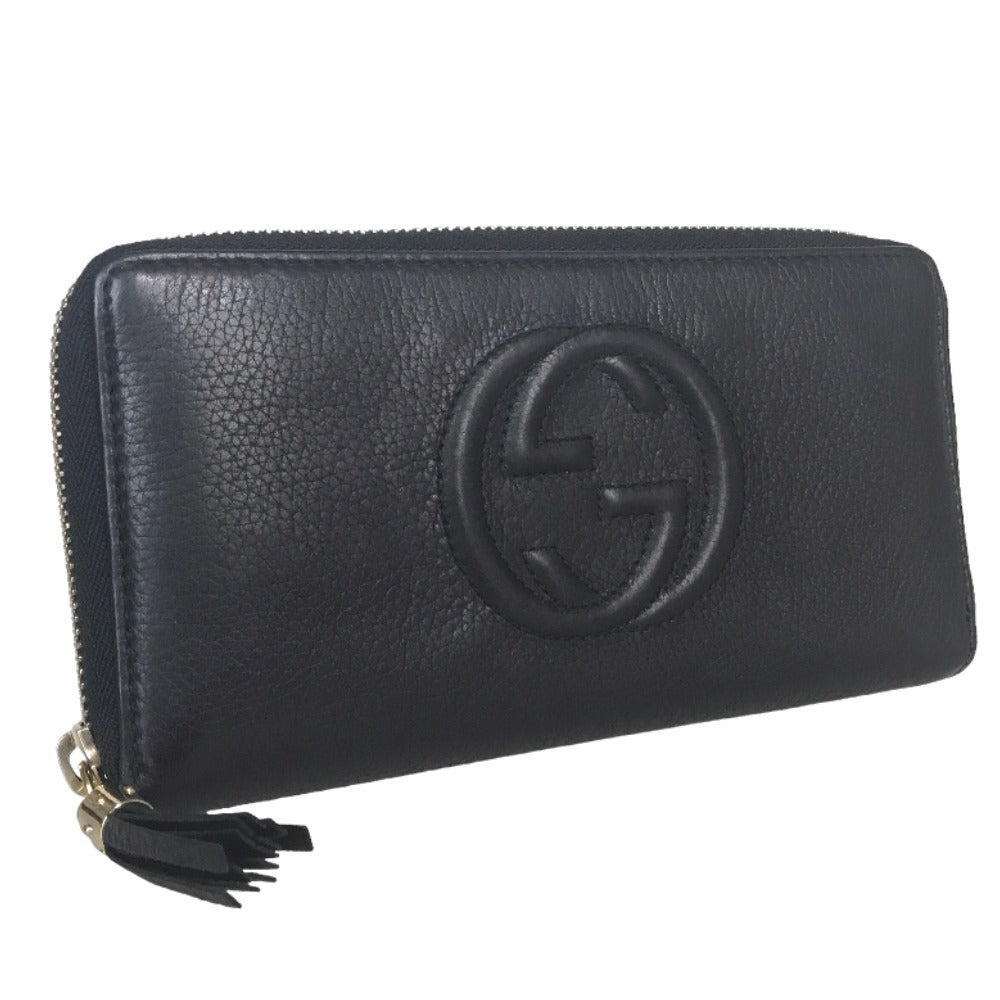GUCCI Long Wallet Purse 80804 0416 leather black Round zip Soho Interlocking Women Secondhand